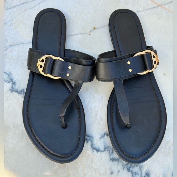 Tory Burch Shoes - Tory Burch Black Marsden Sandal with gold buckle Worn once
